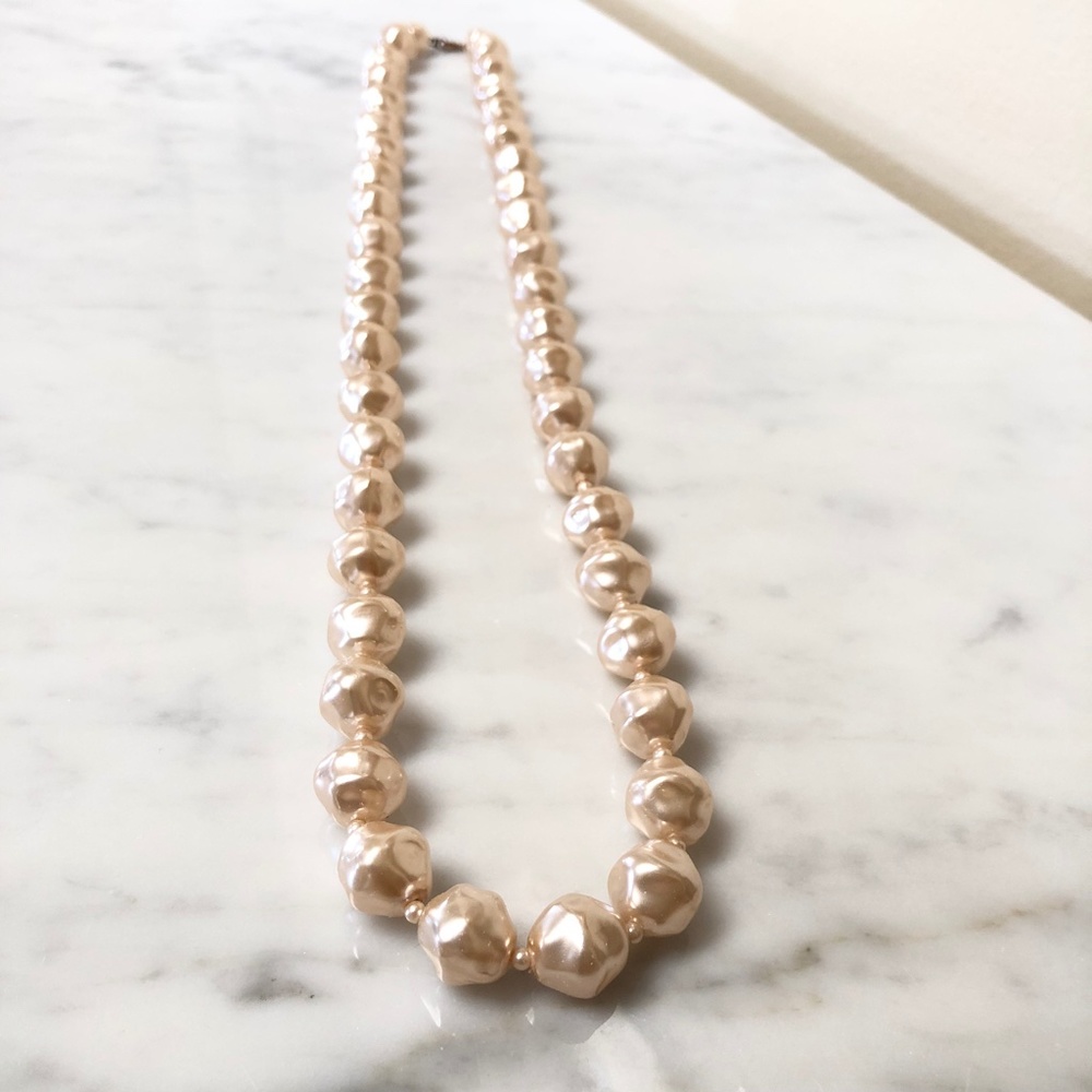 Vintage Irregular Faux Pearl Beaded Necklace Pearl Champagne/Cream Color 28.5"L